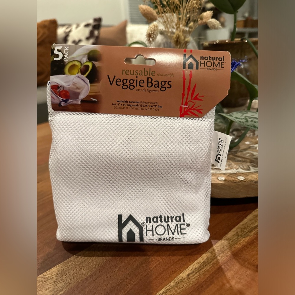 Natural Home Brands Reusable Veggie Bags with Drawstrings (Pack of 5)